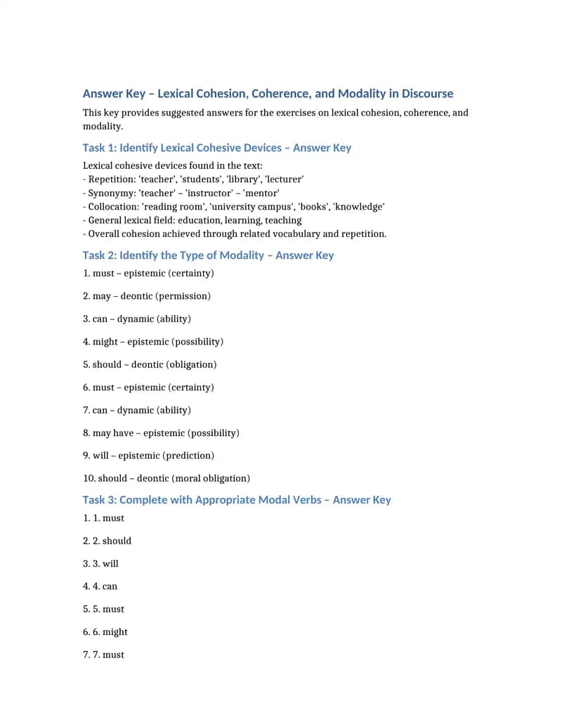 Answer key lexical cohesion and modality