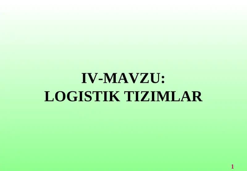 Logistik Tizimlar