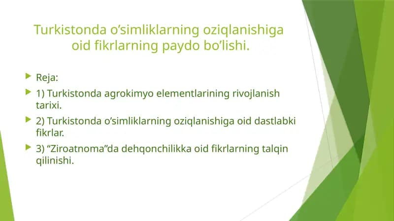 Turkistonda o’simliklarning oziqlanishiga oid fikrlarning paydo bo’lishi