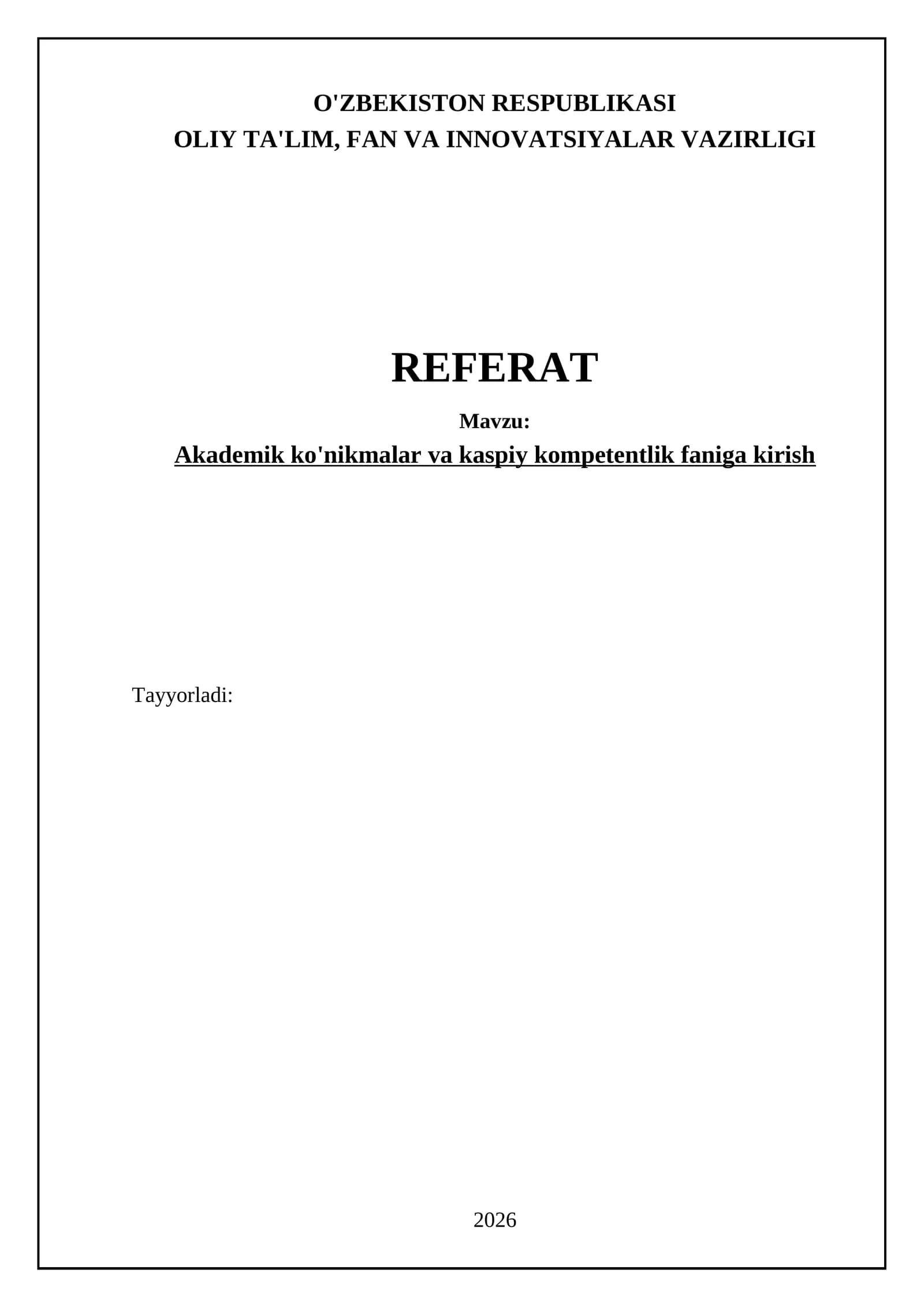 Akademik ko'nikmalar va kaspiy kompetentlik faniga kirish