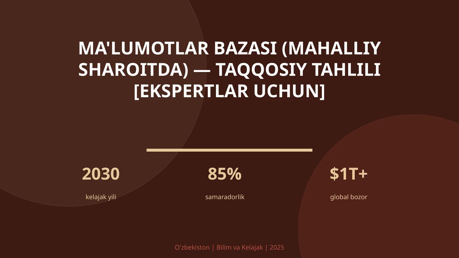 Ma'lumotlar bazasi (mahalliy sharoitda) — taqqosiy tahlili [ekspertlar uchun]