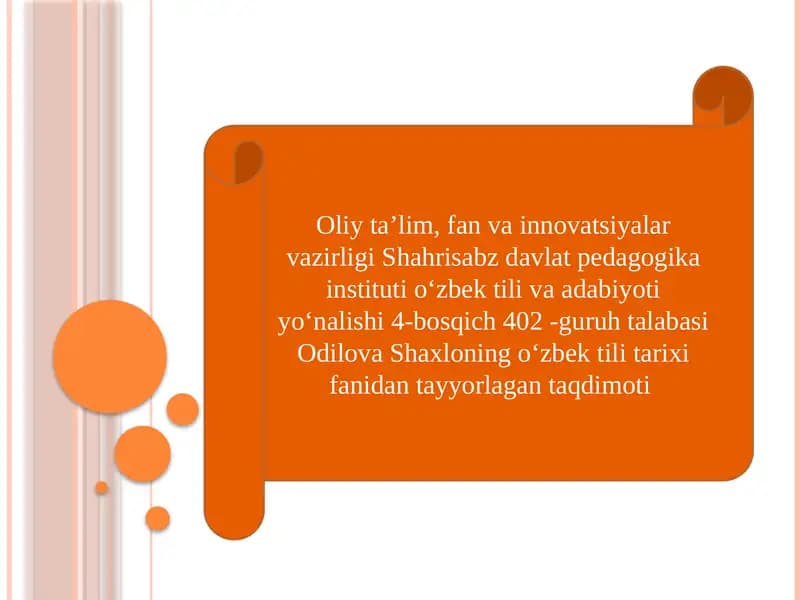O'zbek tilida tarix fanidan ta'lim