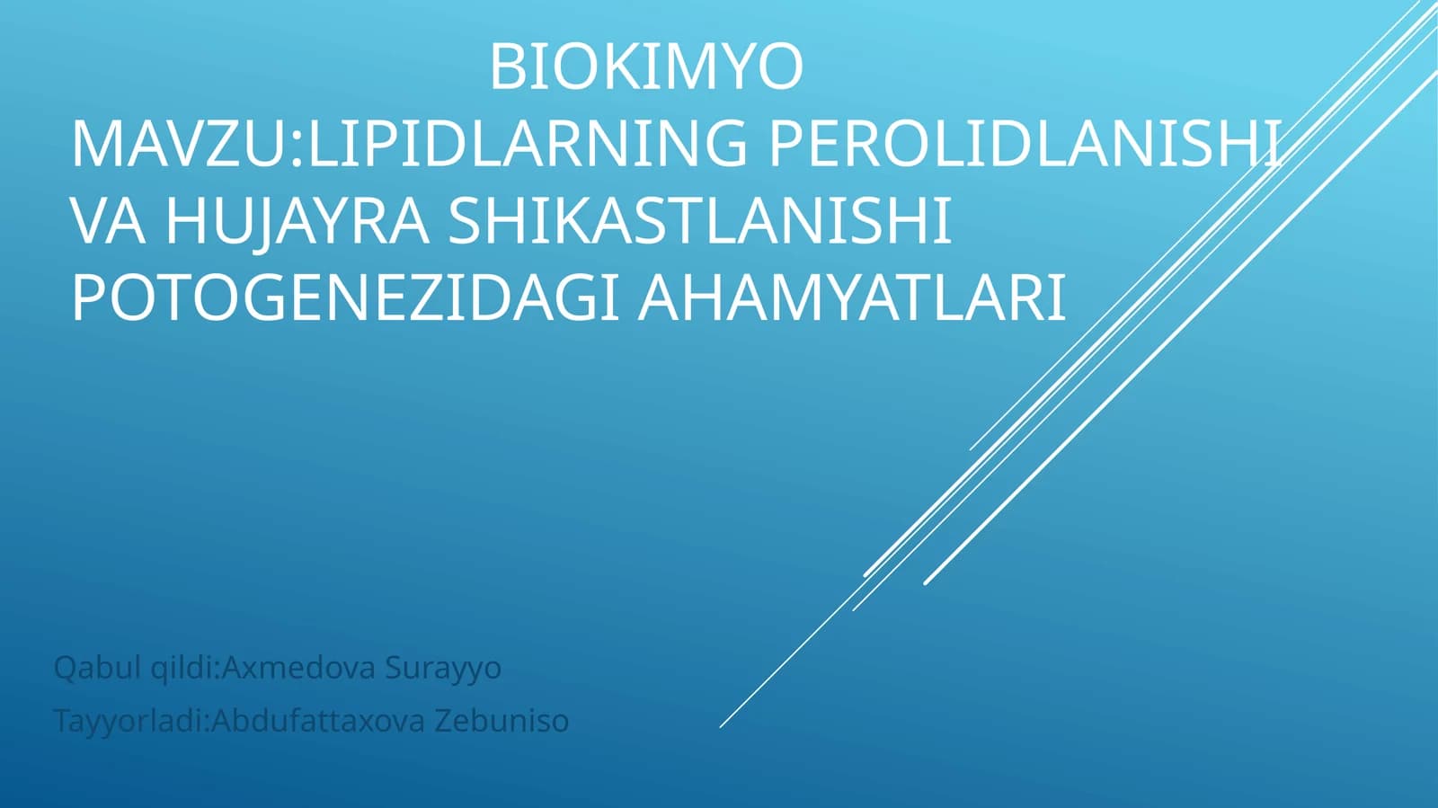 Lipidlarning perolidlanishi va hujayra shikastlanishi potogenezidagi ahamiyatlari
