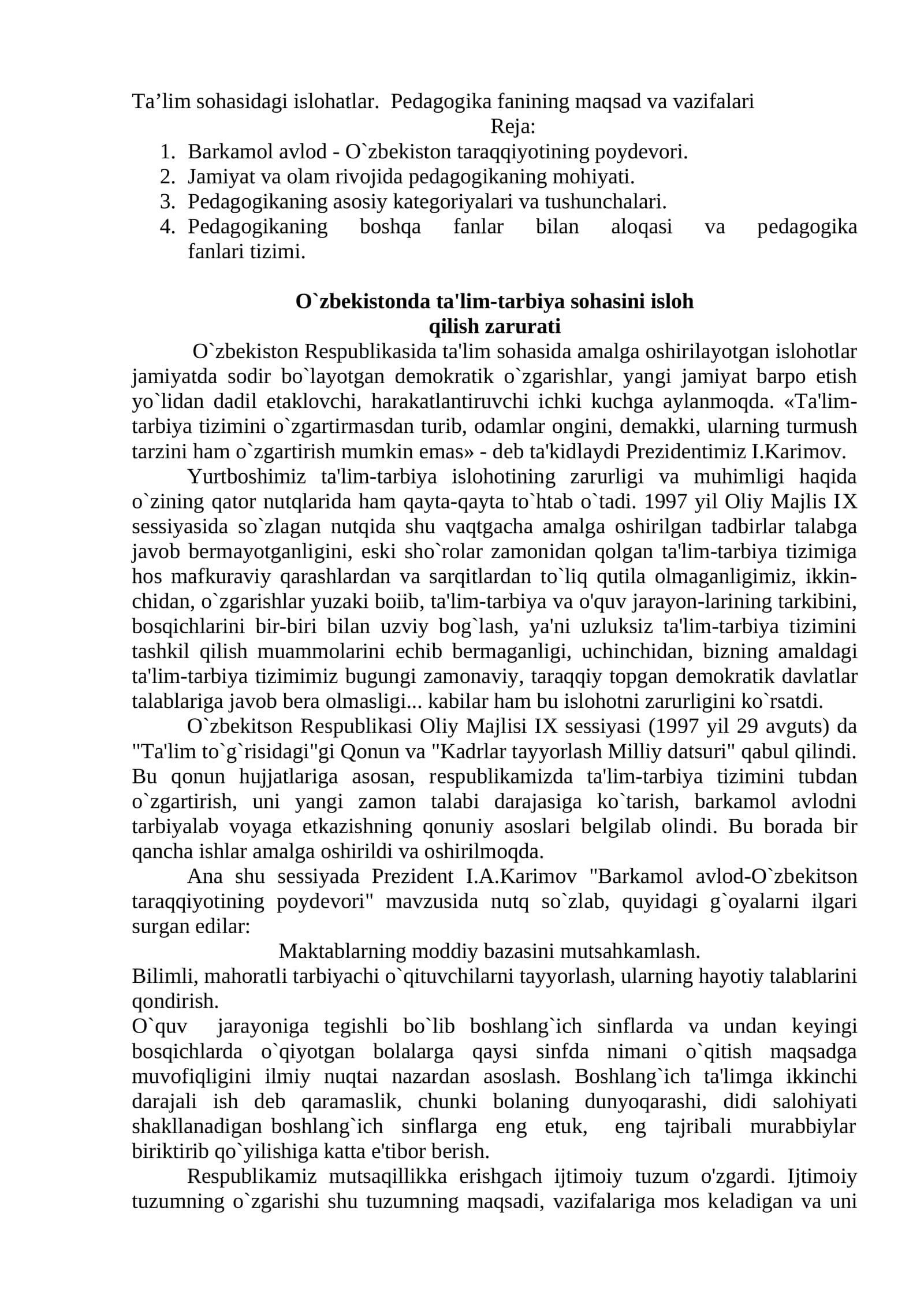 Pedagogika fanining maqsad va vazifalari