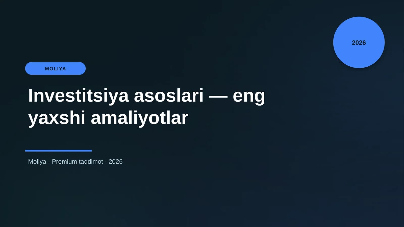 Investitsiya asoslari — eng yaxshi amaliyotlar