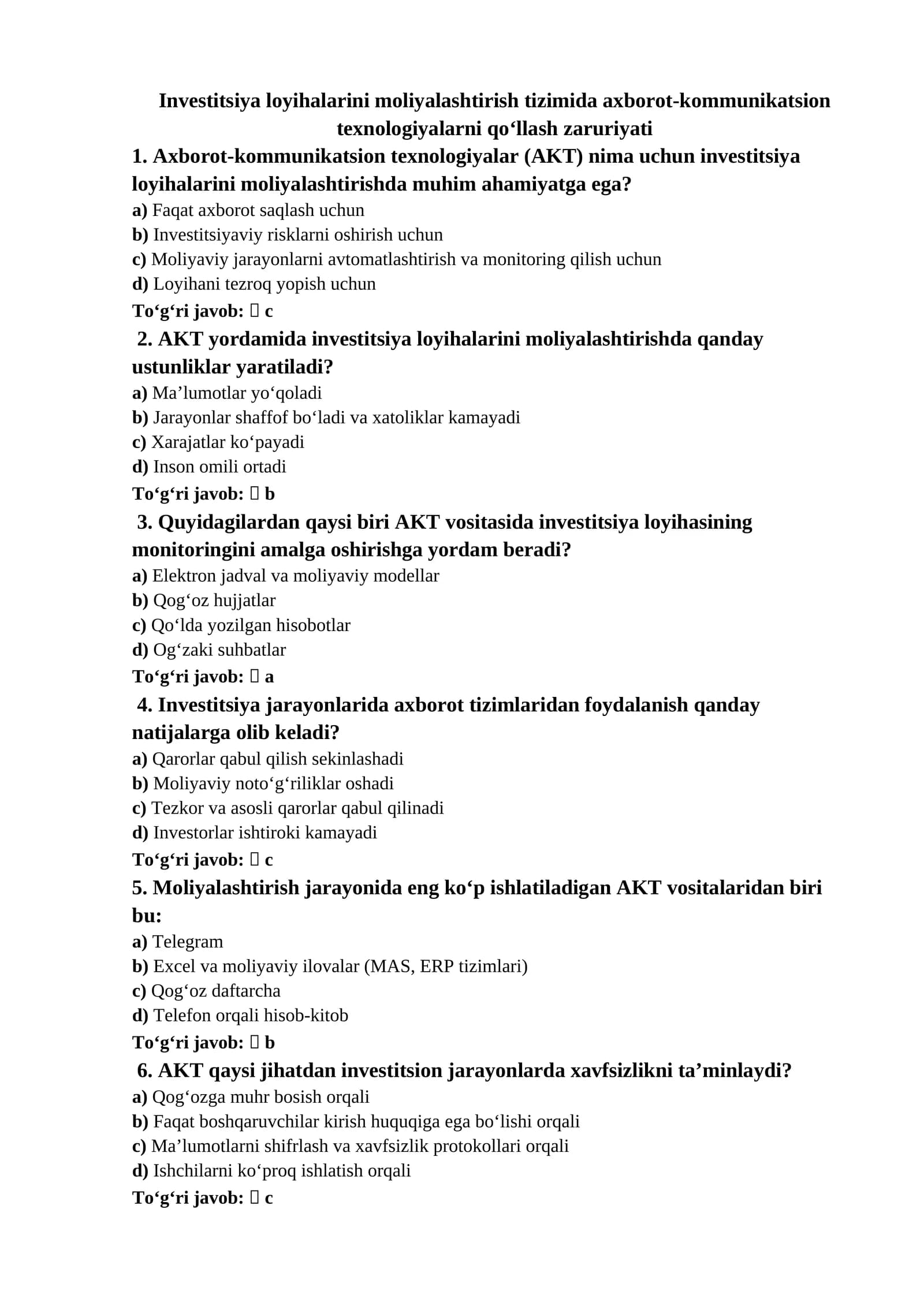 Investitsiya loyihalarini moliyalashtirish tizimida axborot-kommunikatsion texnologiyalarni qo‘llash zaruriyati