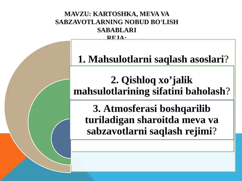 Kartoshka, meva va sabzavotlarning nobud bo'lish sabablari