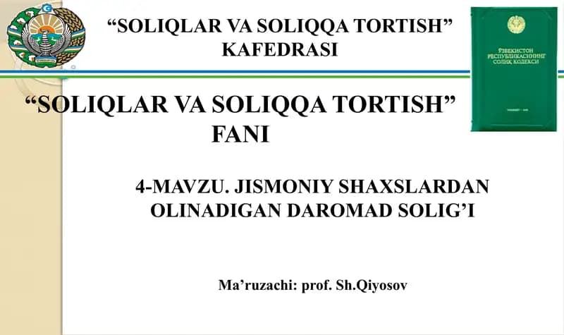 Jismoniy Shaxslardan Olinadigan Daromad Solig’i