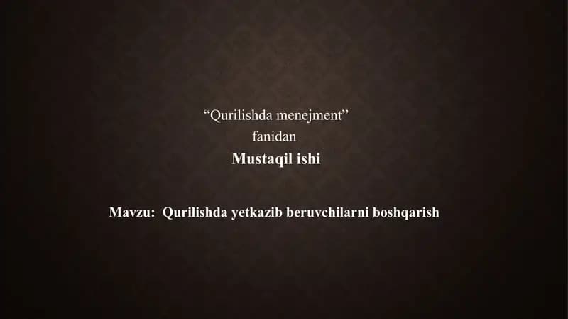 Qurilishda menejment
