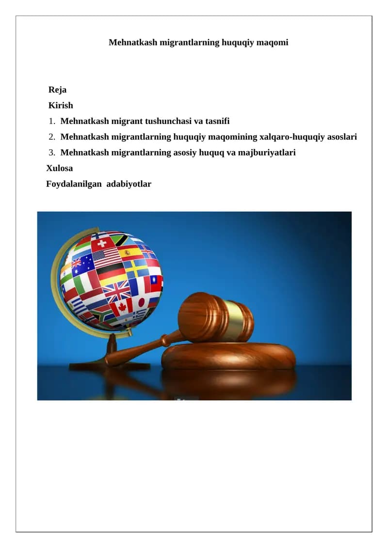 Mehnatkash migrantlarning huquqiy maqomi