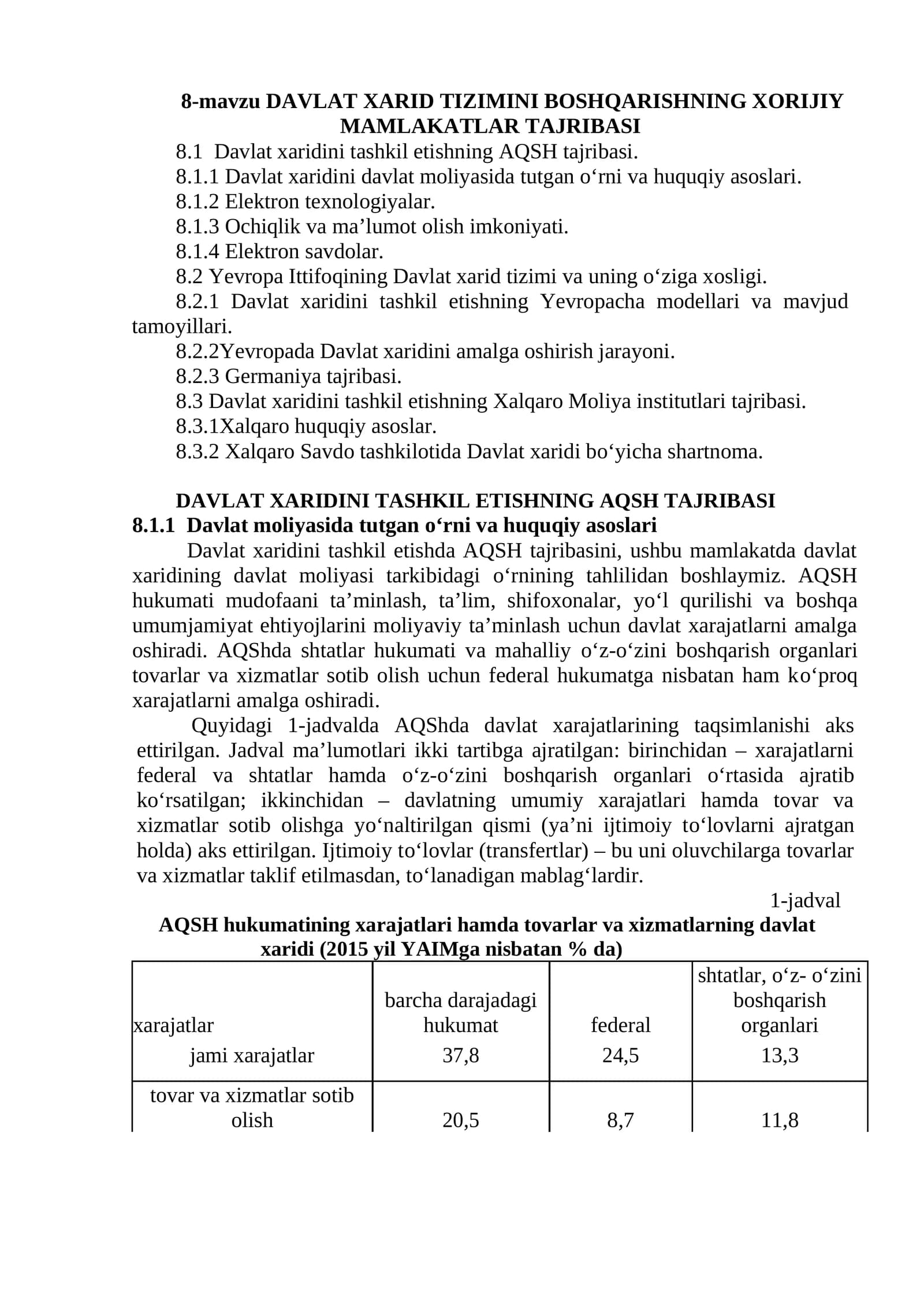 DAVLAT XARID TIZIMINI BOSHQARISHNING XORIJIY MAMLAKATLAR TAJRIBASI