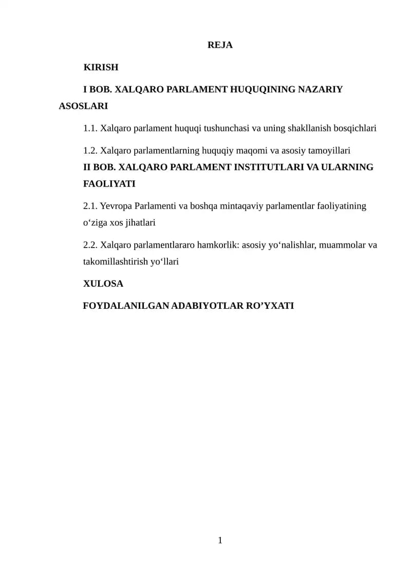 Xalqaro Parlament Huquqining Nazariy Asoslari