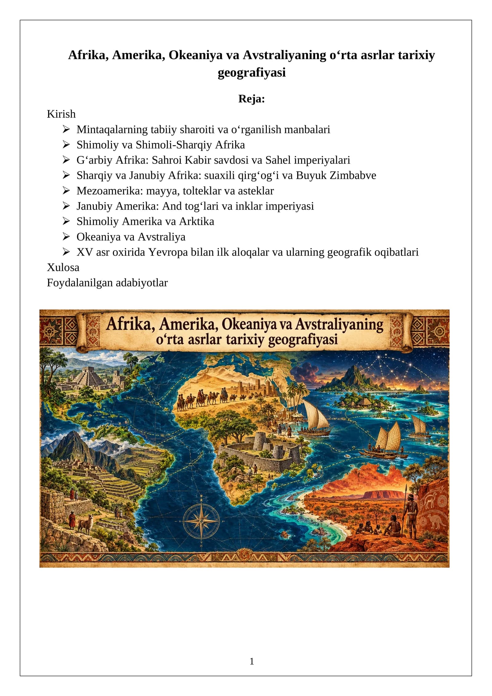 Afrika, Amerika, Okeaniya va Avstraliyaning o‘rta asrlar tarixiy geografiyasi