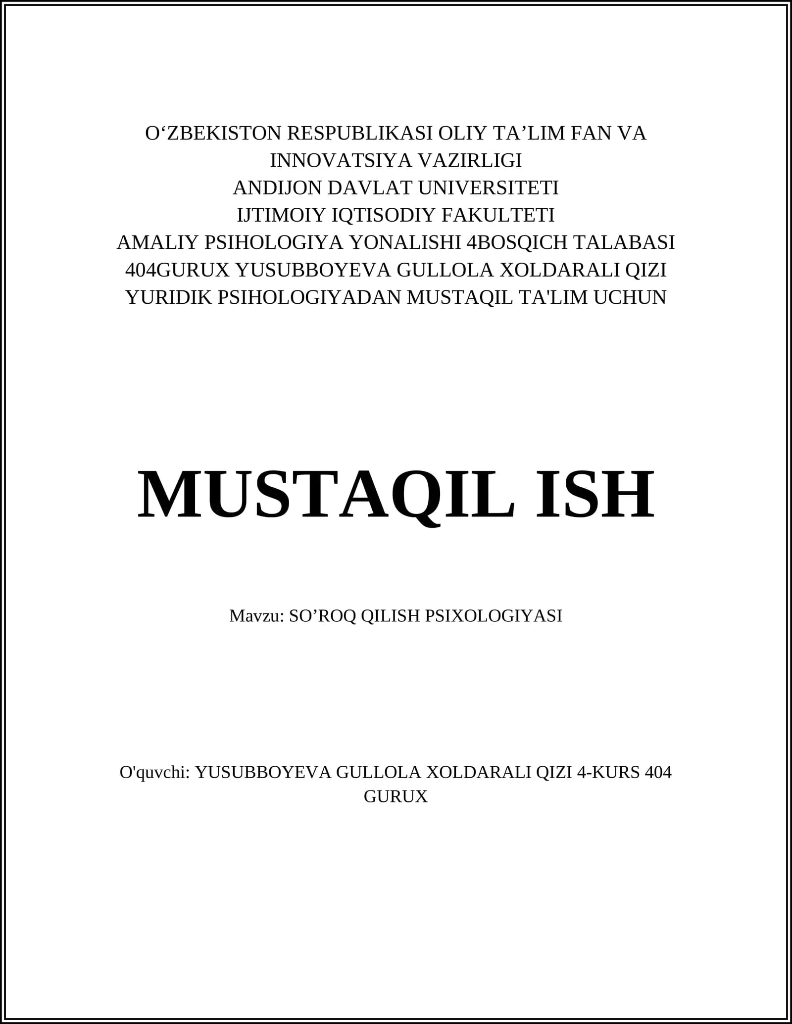 SO’ROQ QILISH PSIXOLOGIYASI