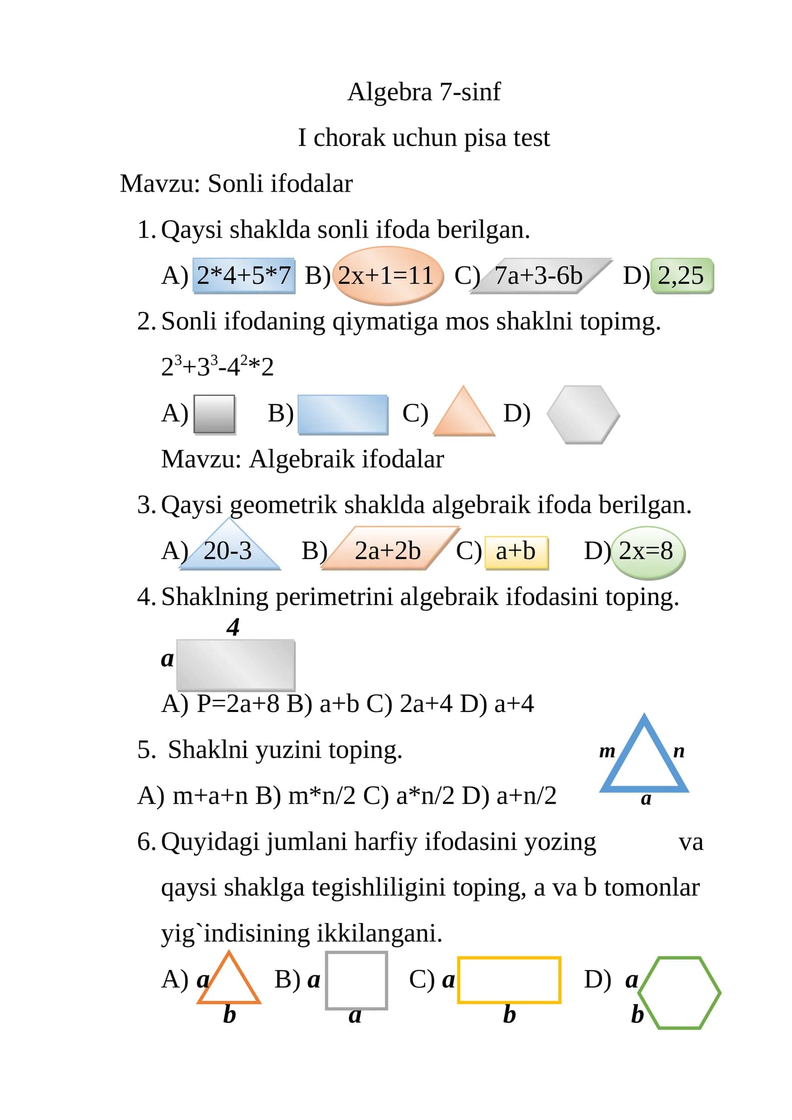 Algebra 7-sinf