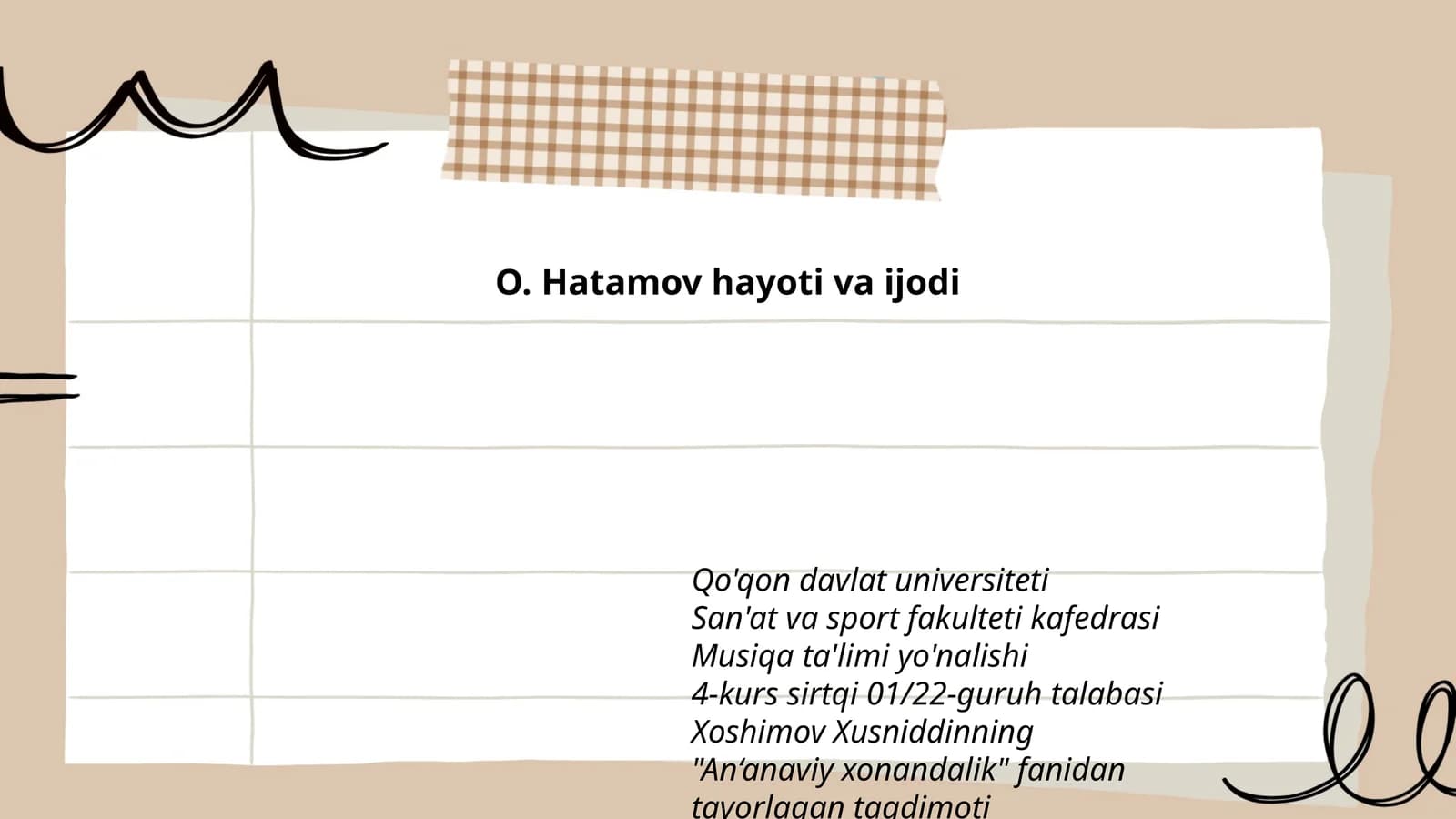 "An‘anaviy xonandalik" fanidan tayorlagan taqdimoti