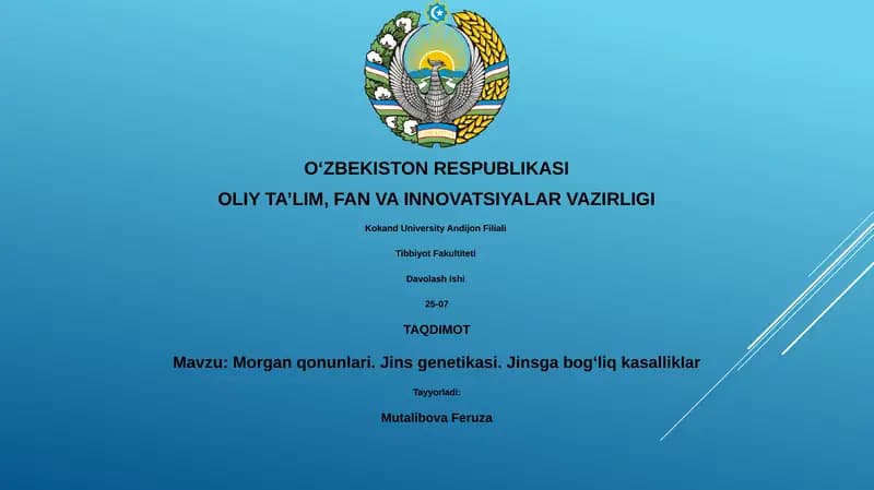 Morgan qonunlari. Jins genetikasi. Jinsga bogʻliq kasalliklar