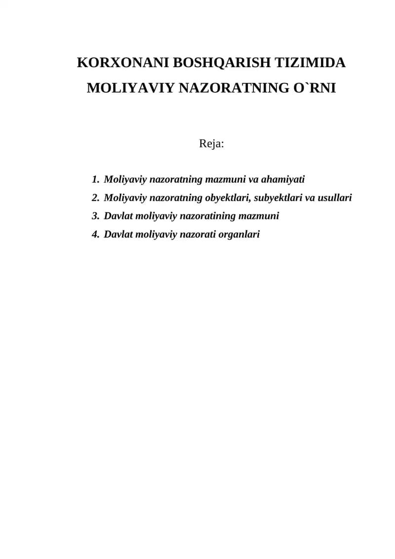 Moliyaviy nazoratning o'rni
