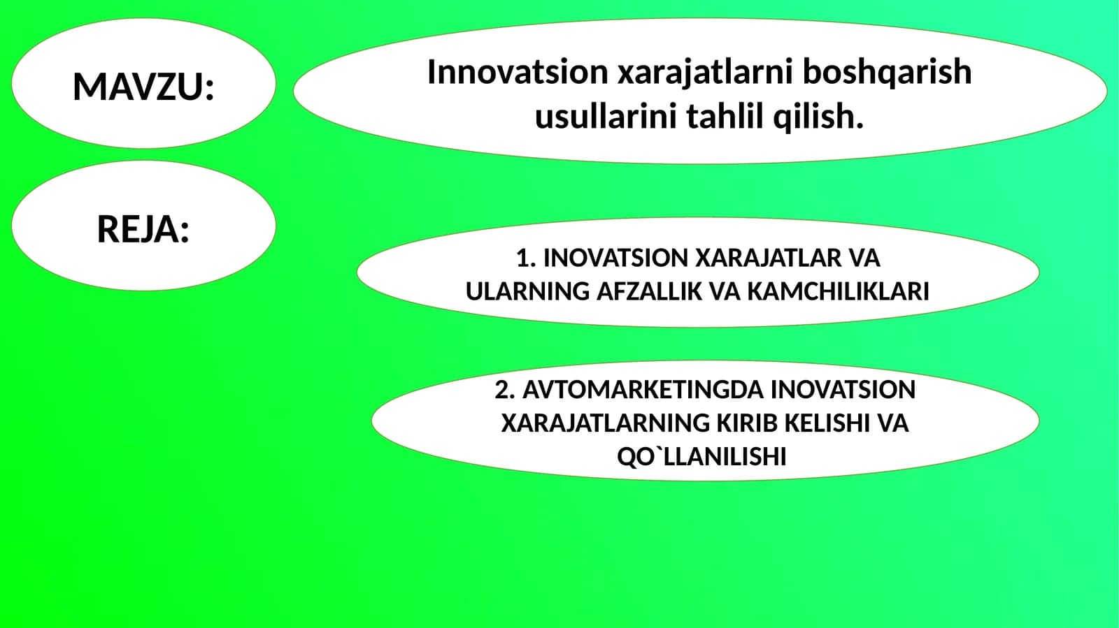 INOVATSION XARAJATLAR VA ULARNING AFZALLIK VA KAMCHILIKLARI