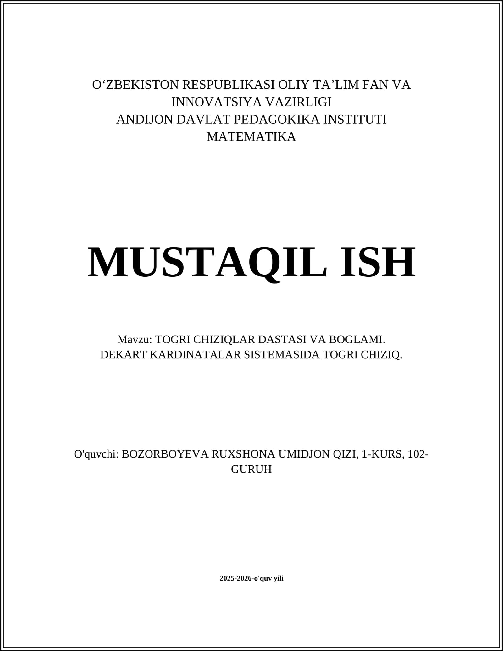 TOGRI CHIZIQLAR DASTASI VA BOGLAMI