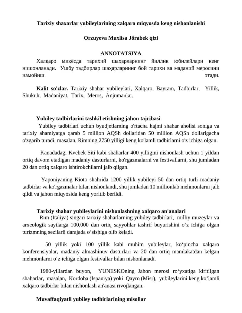 Tarixiy shahar yubileylari