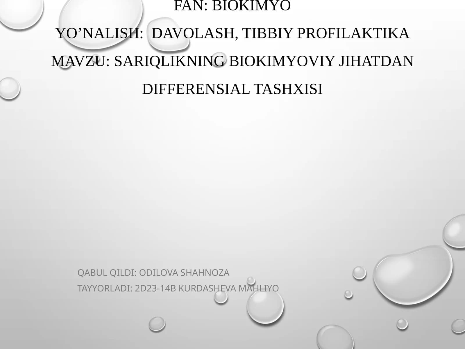 Sariqlikning biokimyoviy jihatdan differensial tashxisi