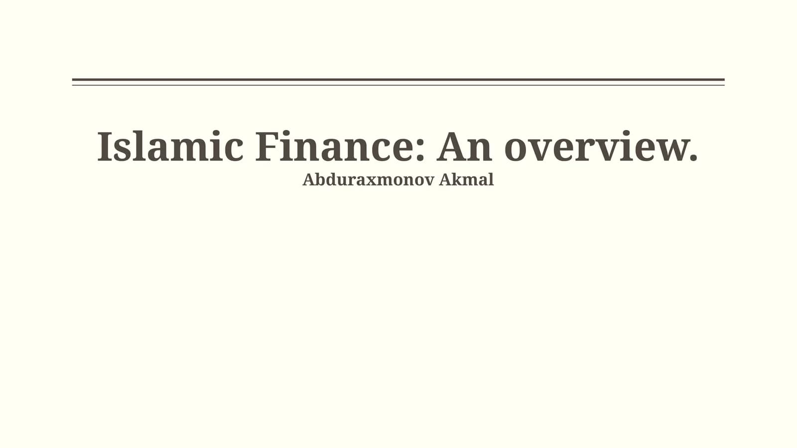 Islamic Finance: An overview