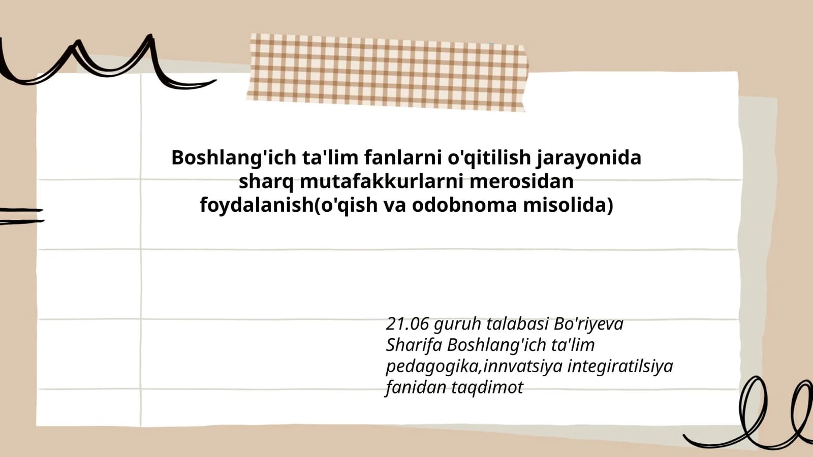 Boshlang'ich ta'lim fanlarni o'qitilish jarayonida sharq mutafakkurlarni merosidan foydalanish(o'qish va odobnoma misolida)