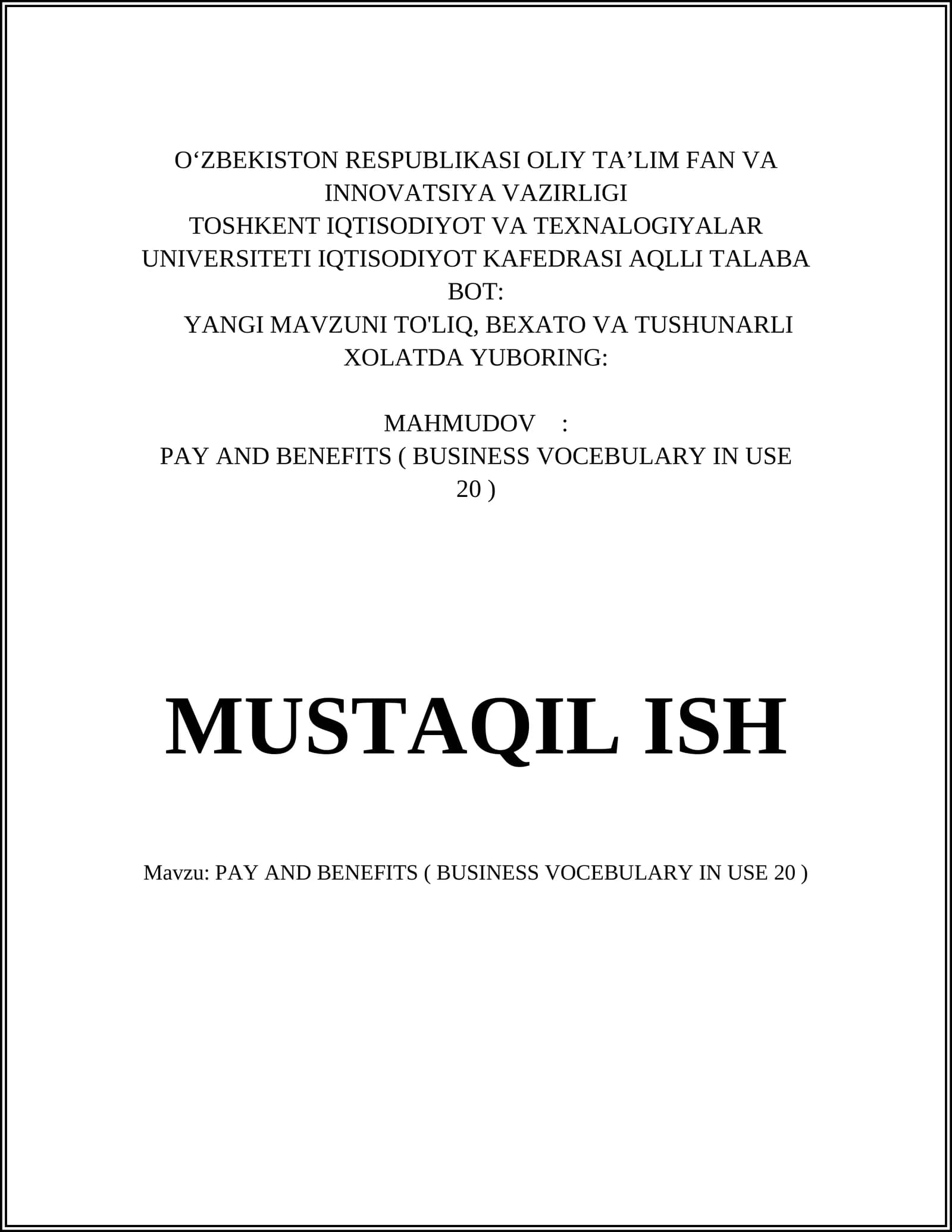PAY AND BENEFITS ( BUSINESS VOCEBULARY IN USE 20 )