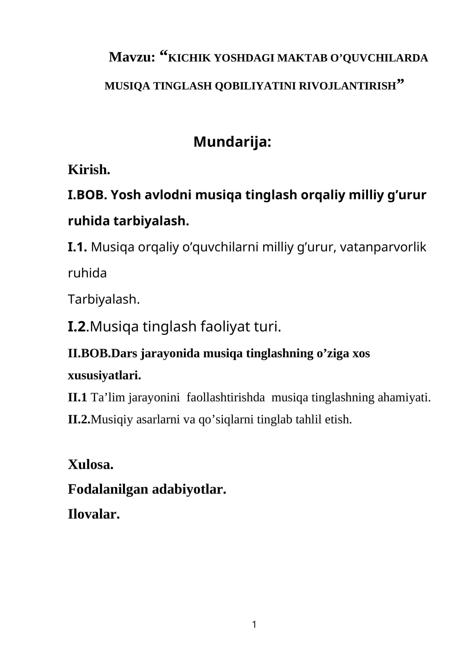 KICHIK YOSHDAGI MAKTAB O’QUVCHILARDA MUSIQA TINGLASH QOBILIYATINI RIVOJLANTIRISH