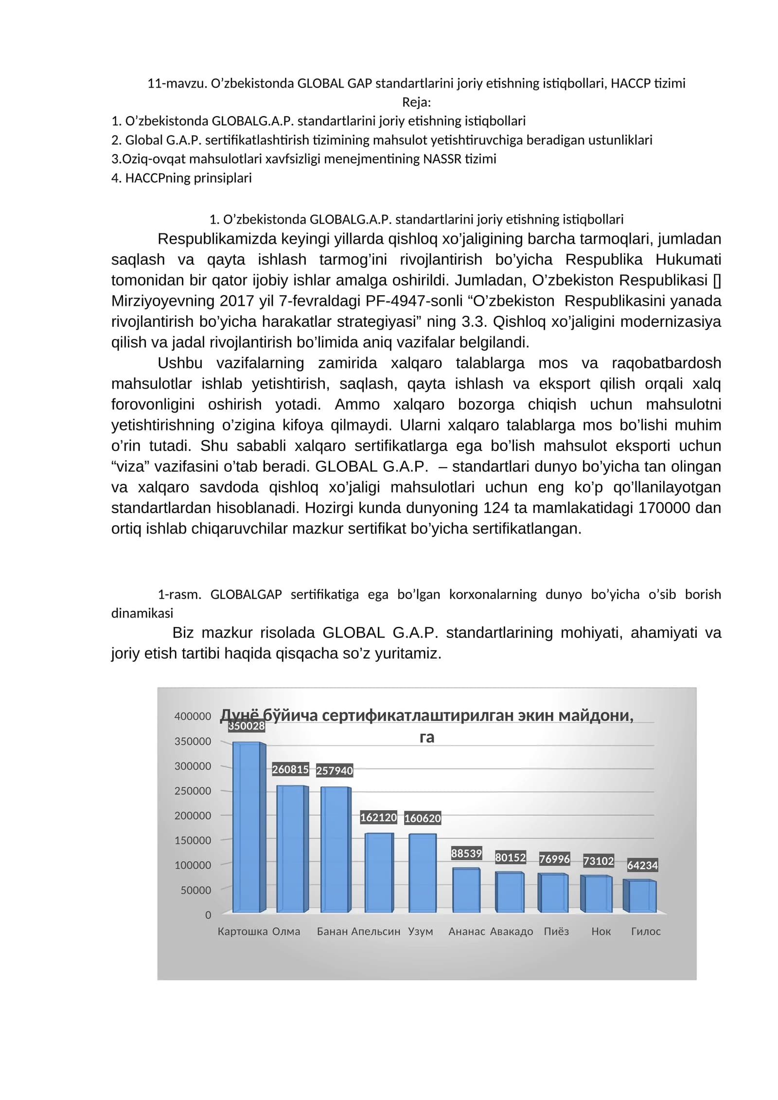 O’zbekistonda GLOBAL GAP standartlarini joriy etishning istiqbollari, HACCP tizimi