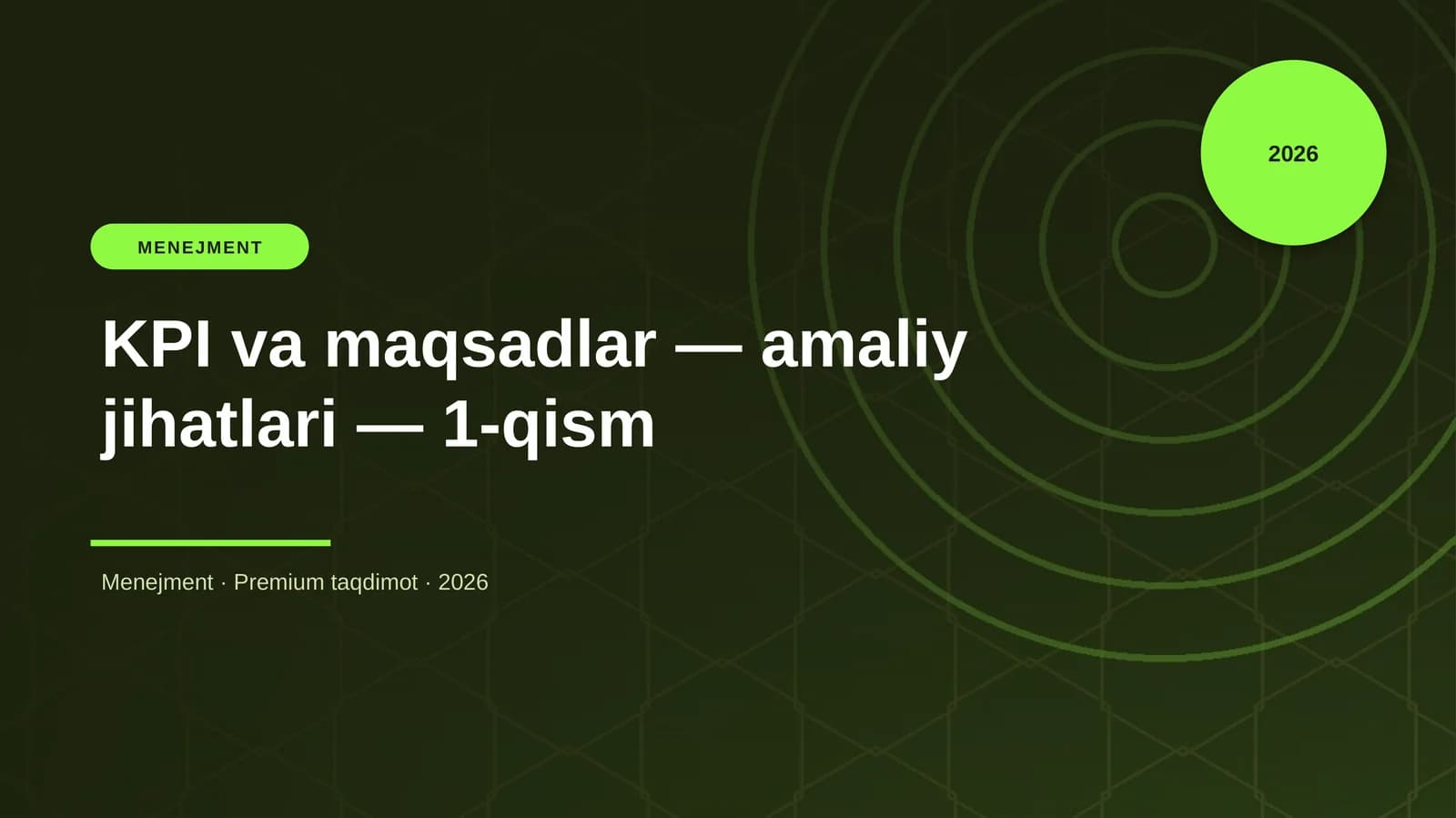 KPI va maqsadlar — amaliy jihatlari — 1-qism