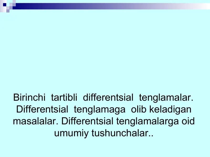 Differensial Tenglamalar tanığa kirish