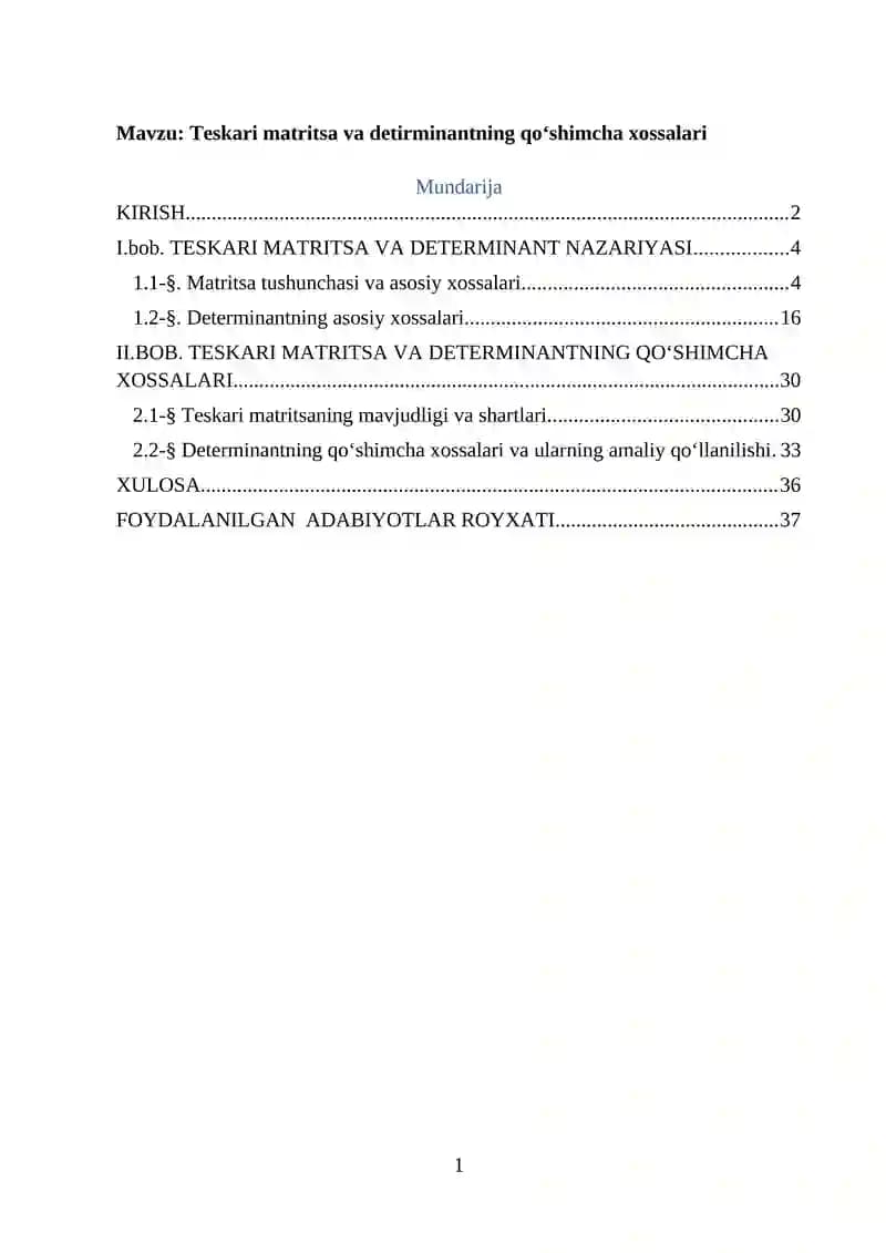 Matritsa algebraasi, determinant va teskari matritsa