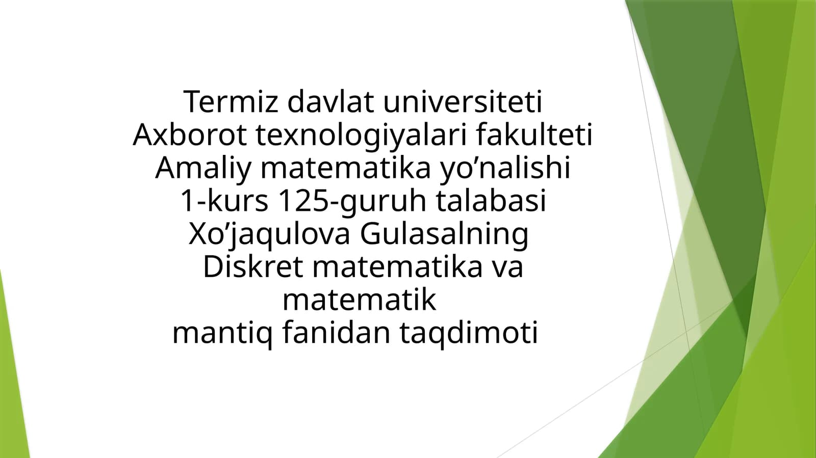 Diskret matematika va matematik mantiq fanida taqdimoti