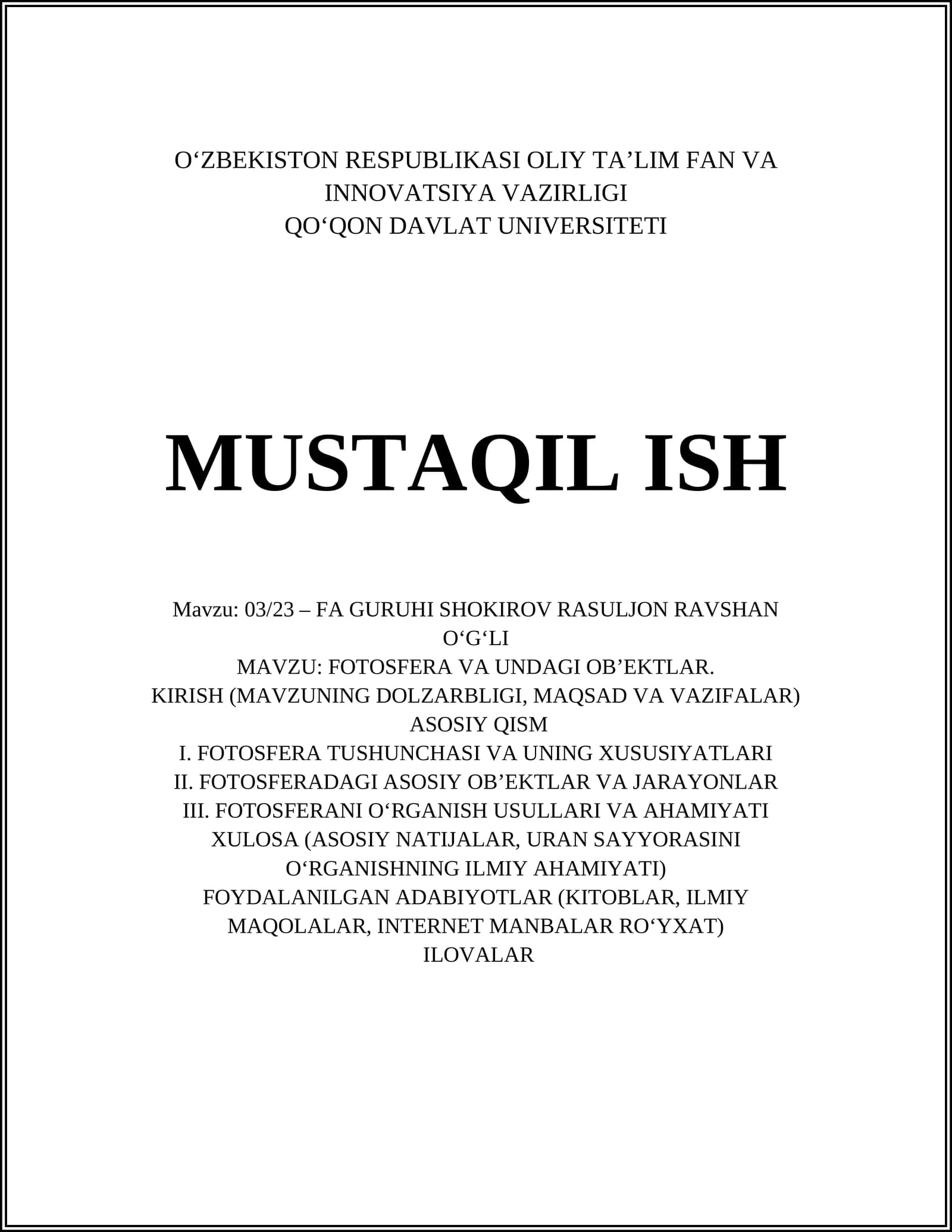 FA GURUHI SHOKIROV RASULJON RAVSHAN O‘G‘LI
