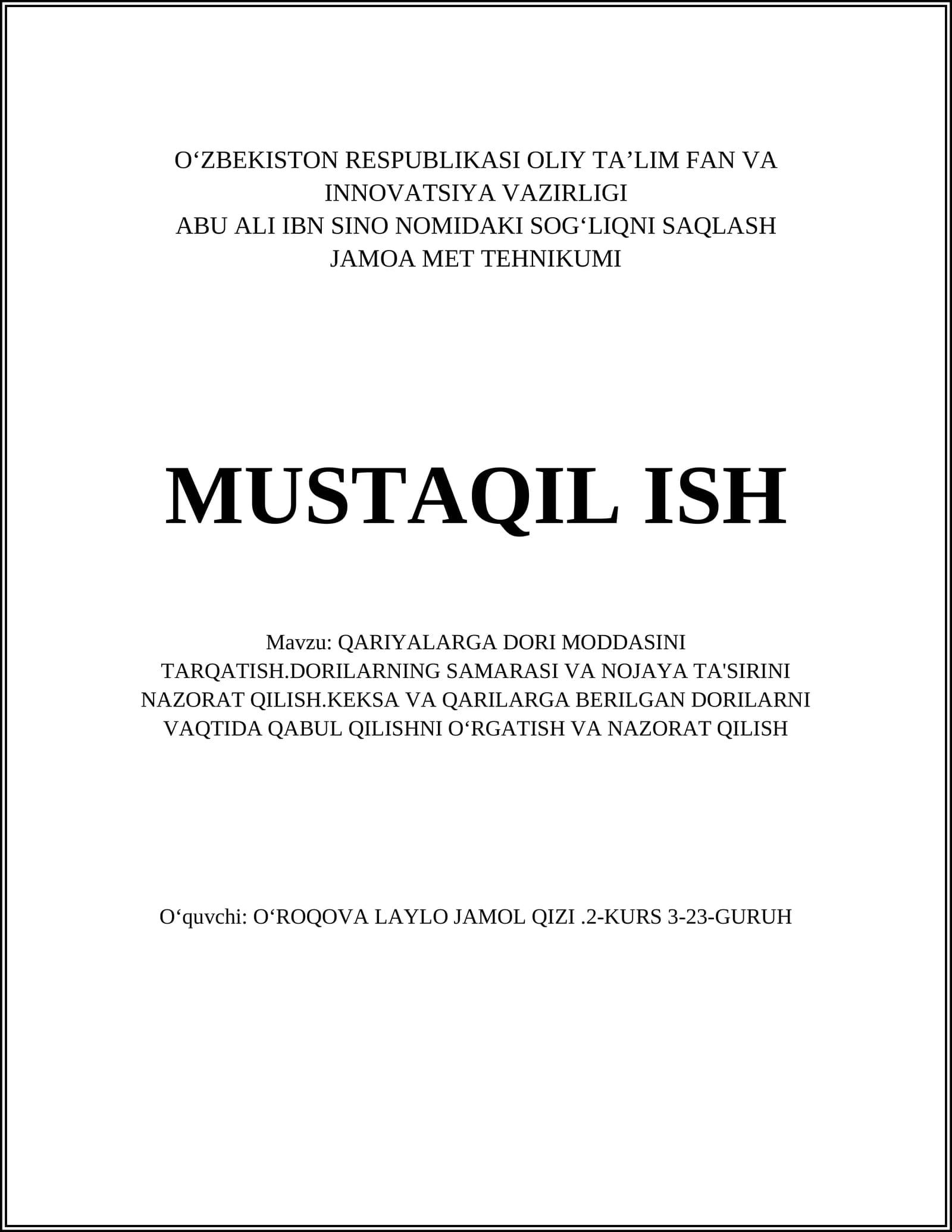 QARIYALARGA DORI MODDASINI TARQATISH
