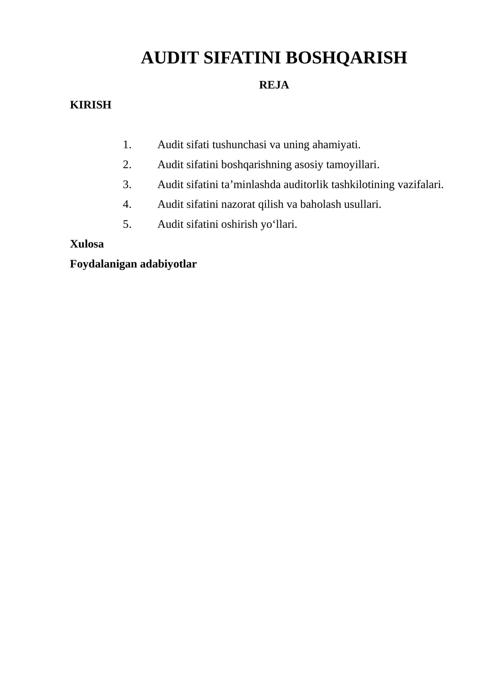 AUDIT SIFATINI BOSHQARISH