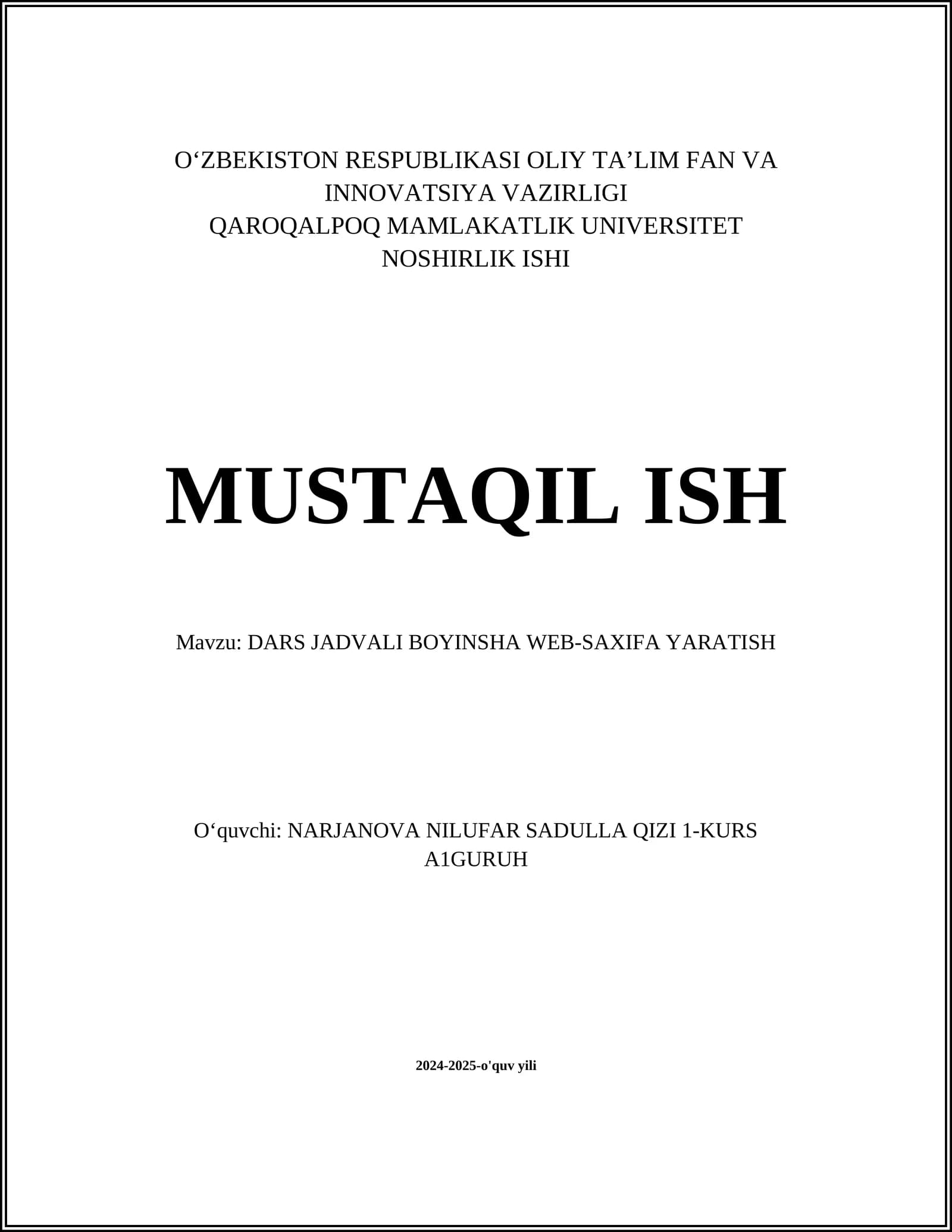 DARS JADVALI BOYINSHA WEB-SAXIFA YARATISH