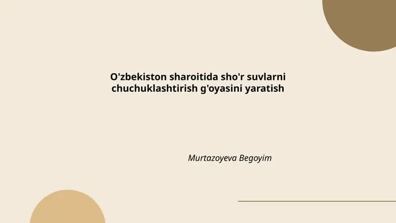 O'zbekiston sharoitida sho'r suvlarni chuchuklashtirish g'oyasini yaratish