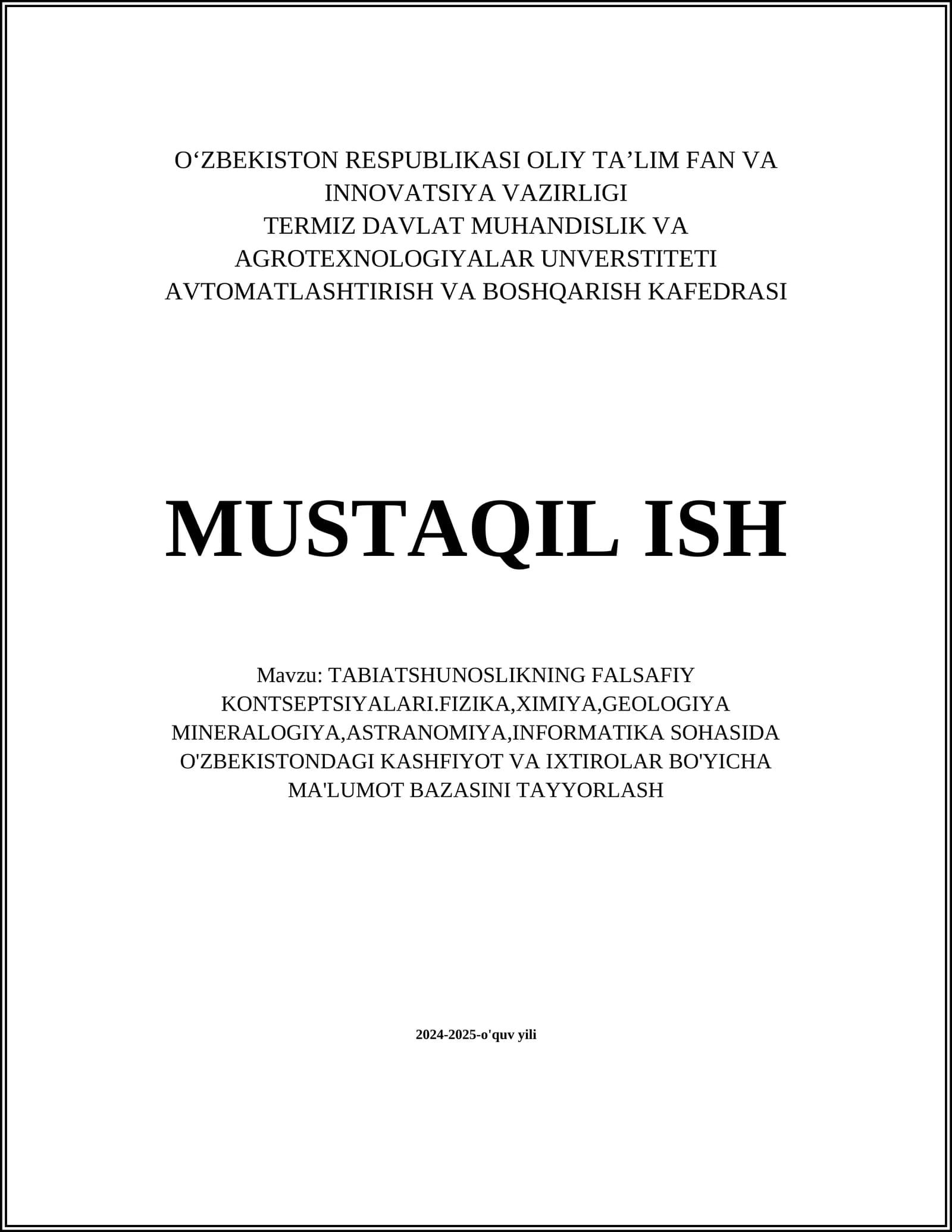 TABIATSHUNOSLIKNING FALSAFIY KONTSEPTSIYALARI
