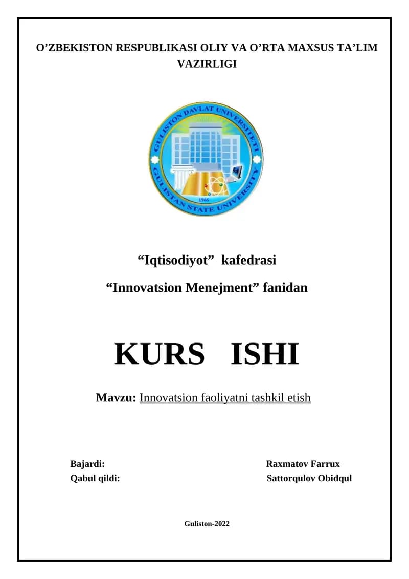 Innovatsion faoliyatni tashkil etish