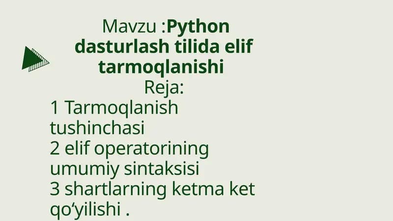 Python dasturlash tilida elif tarmoqlanishi