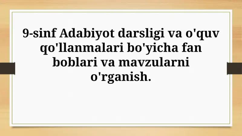 9-sinf Adabiyot darsligi va o'quv qo'llanmalari