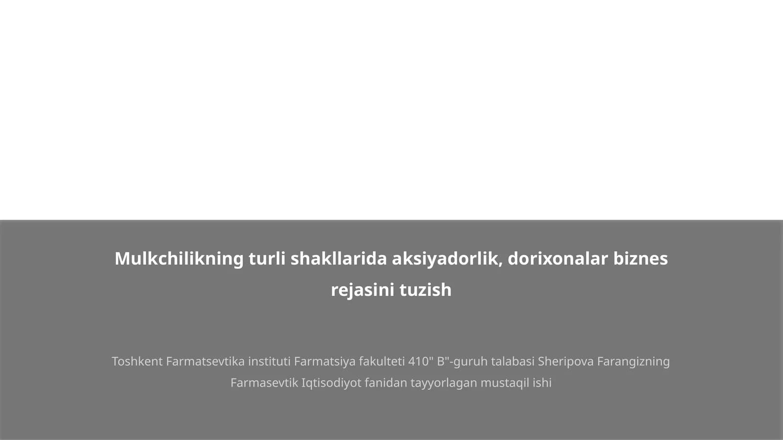 Dorixonalar biznes rejasini tuzish