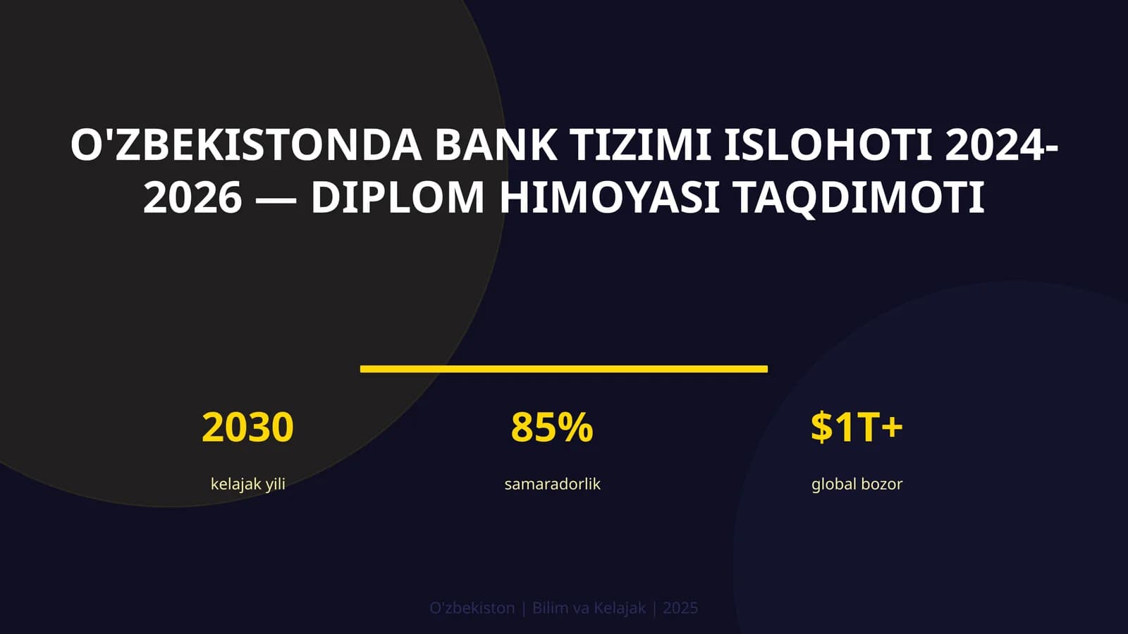 O'zbekistonda bank tizimi islohoti 2024-2026 — diplom himoyasi taqdimoti