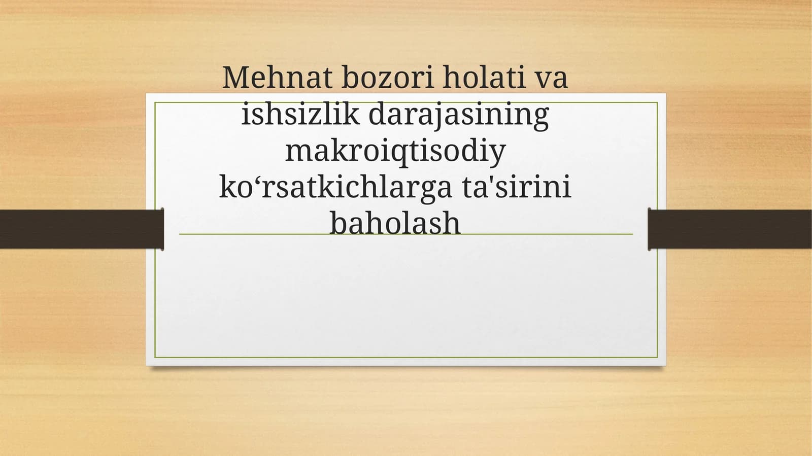 Mehnat bozori holati va ishsizlik darajasi
