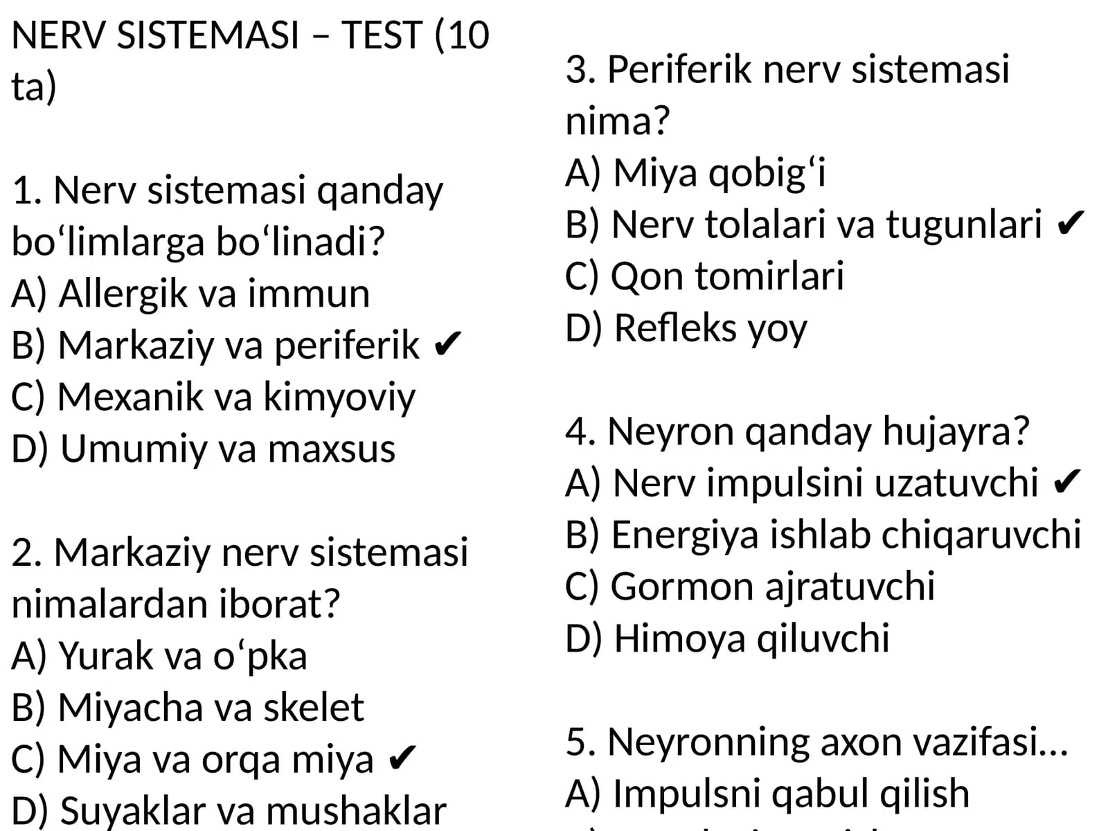 NERV SISTEMASI – TEST (10 ta)