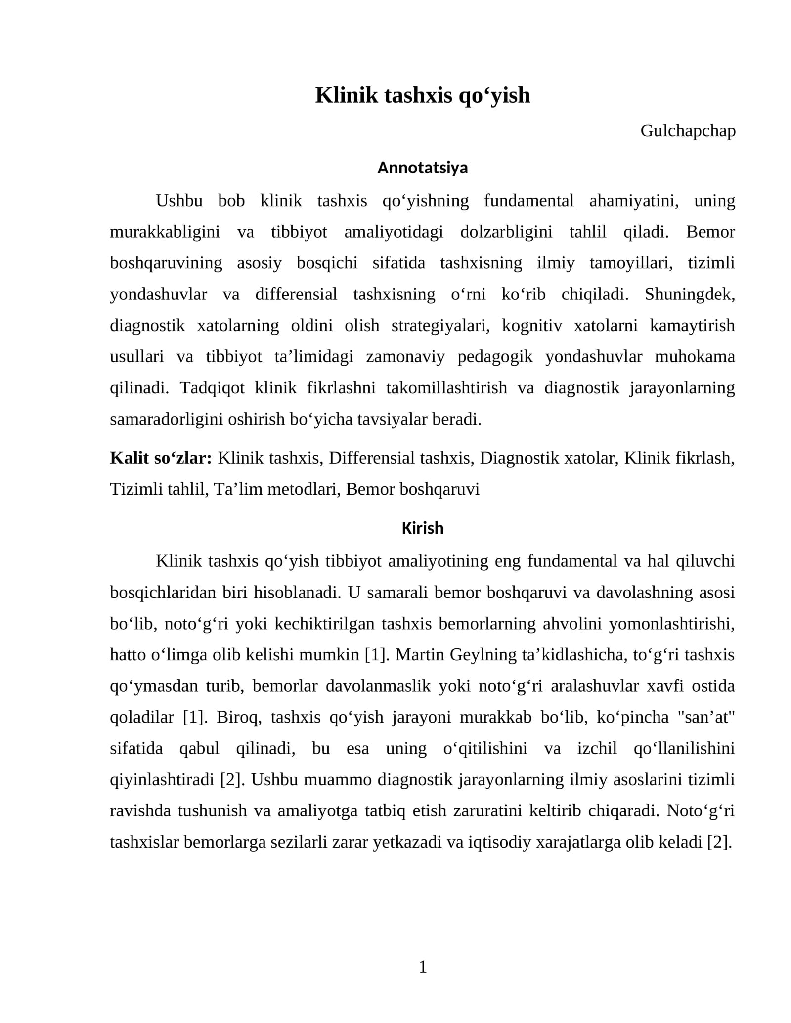 Klinik tashxis qo‘yish