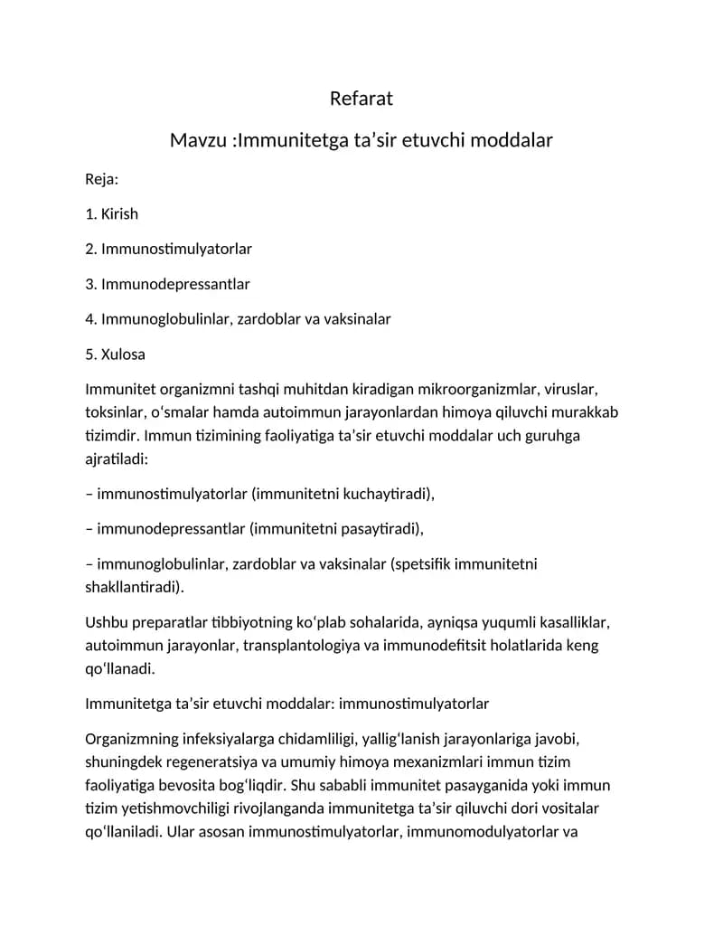 immunitetga ta`sir etuvchi moddalar